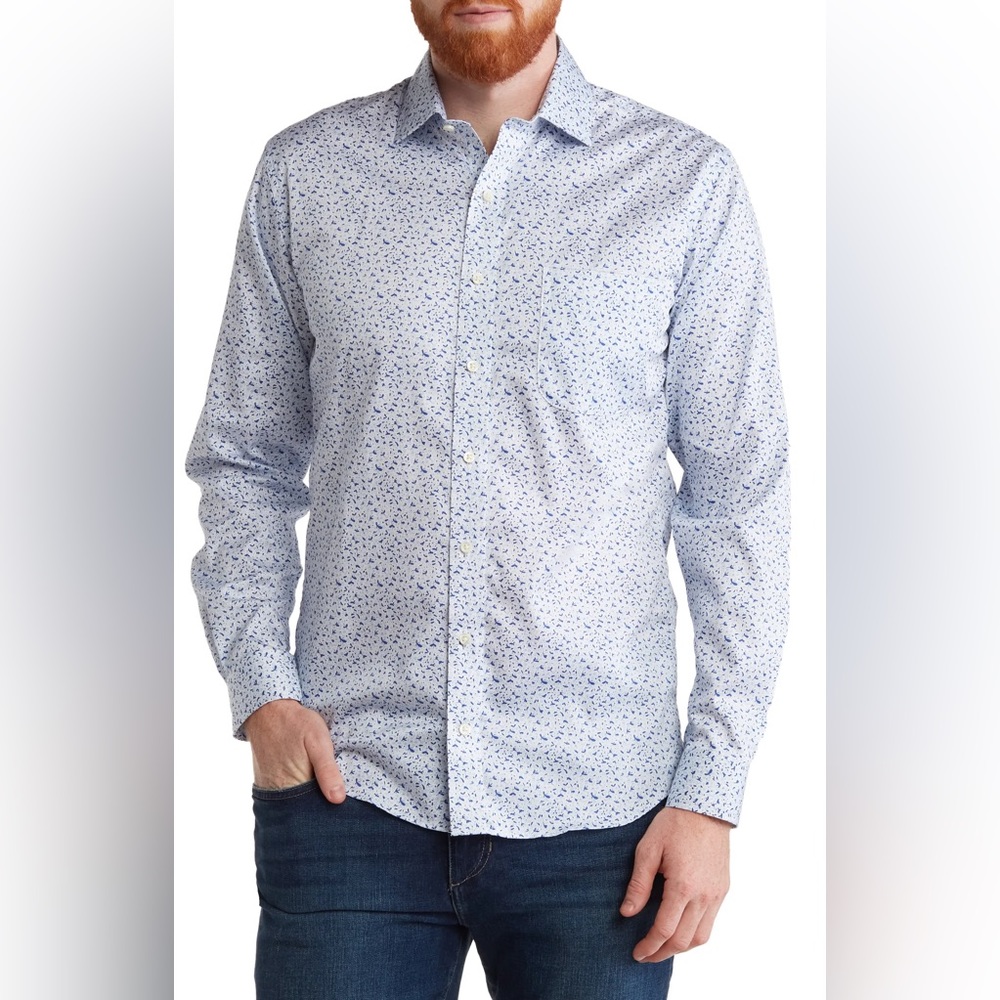 Alton Lane Dylan Lifestyle White Ditsy Button Up Shirt Size L